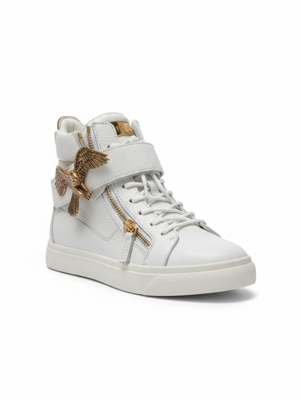 Giuseppe Zanotti White Leather High Top Sneakers Gold Eagle